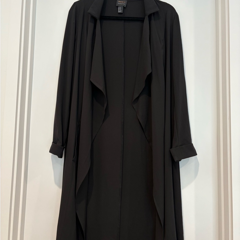 Black Long Open Front Cardigan